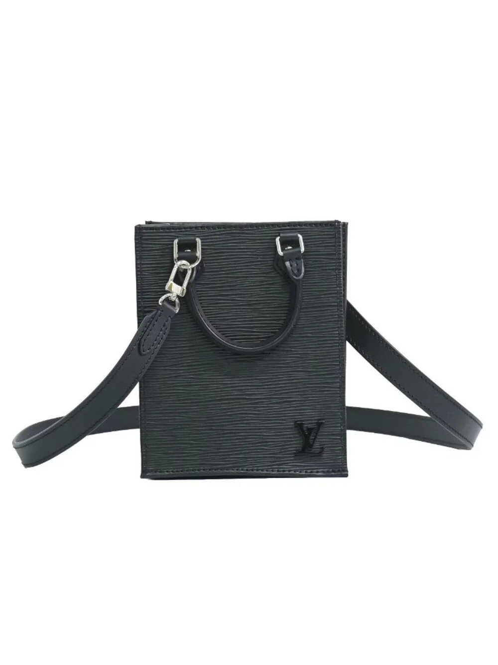 Louis Vuitton LV Petite Sac Plat Epi Leather 2-Way Shoulder Bag Noir Black